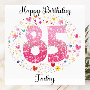 Tarjeta de 85 cumpleaños PERSONALIZADA, círculo grande de corazones y flores de color rosa de 8/5 pulgadas, octogésimo quinto cumpleaños, tarjeta de 85 cumpleaños para mujer, 85 cumpleaños florales
