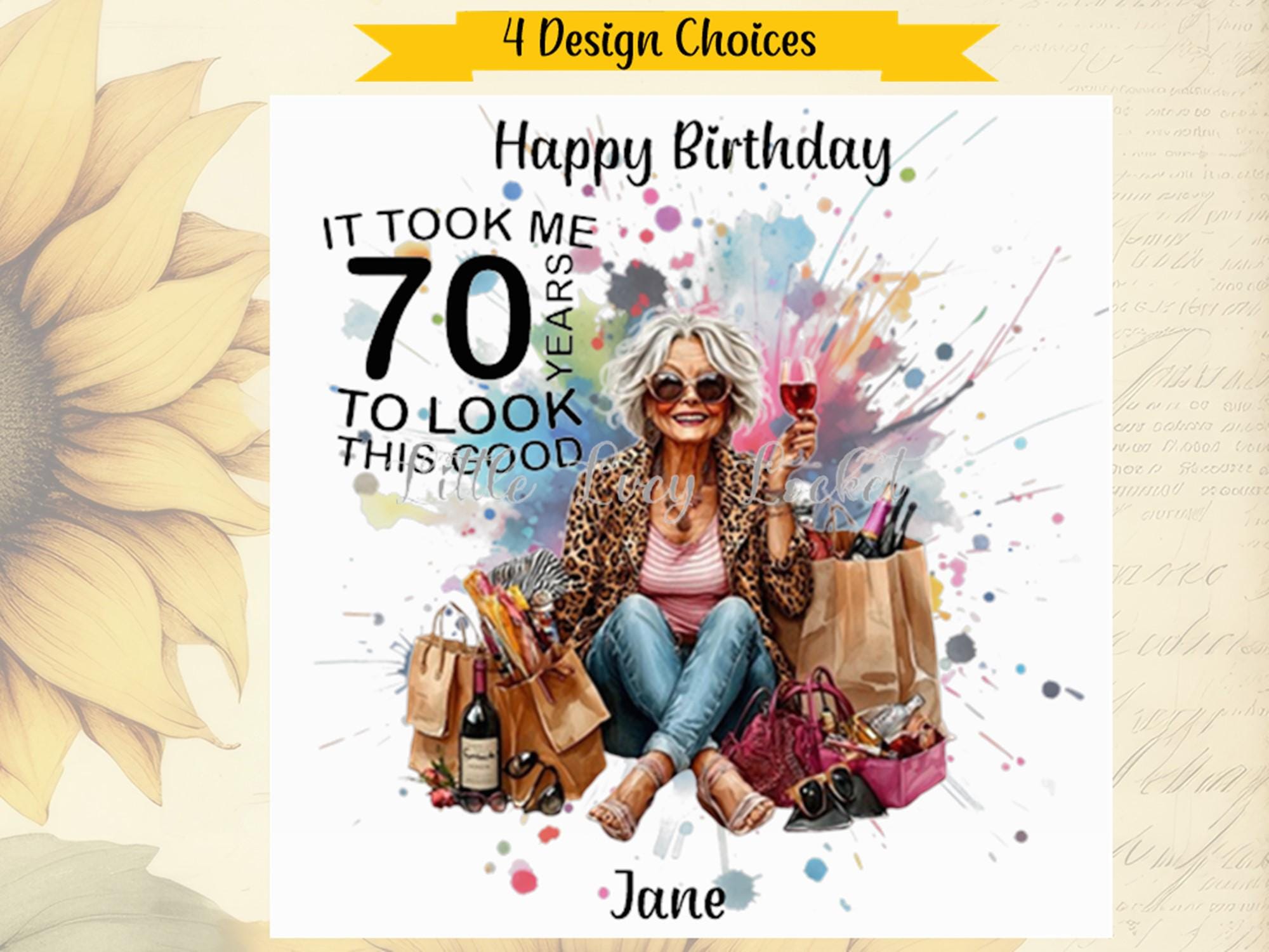 4 Design Choices-70th Birthday Card-PERSONALISED-Female 70th-Funny Age Card-Pun-Witty-Septugenerian-70 Year-Glamorous Granny-Nan-Grandma-Mum