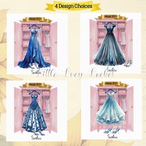 Tarjeta de graduación - 4 diseños a elegir - PERSONALIZADA - Reina del baile - Hija/Nieta/Sobrina - Fiesta de fin de curso - Graduación - Baile de graduación femenino - Armario - Vestido azul