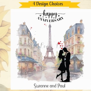 Tarjeta de aniversario con temática de PARÍS PERSONALIZADA: silueta de pareja, esposo/esposa, aniversario de bodas, pareja enamorada, tarjeta de celebración especial para pareja