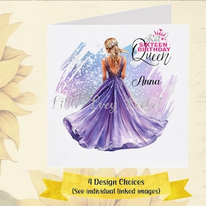 Carte 16e anniversaire-personnalisée-4 choix de conception-Sweet seize-fille-petite-fille-princesse anniversaire-Ado-Girly 16e carte-soeur-nièce
