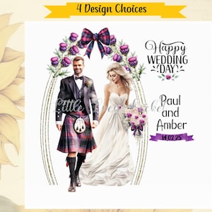 SCHOTTISCHE Hochzeitskarte-PERSONALISIERT-Braut/Bräutigam im KILT-4 Designs-Highland Hochzeit-Mr & Mrs-Glückwünsche-Gälisch-Caledonian-Tartan-Heirat