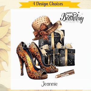 4 Designauswahl-LEOPARD Print SHOES-Geburtstagskarte für sie-PERSONALISED-Bag-Sunglasses-Hut-Cap-Female Fashion Geburtstagskarte-Animal Print