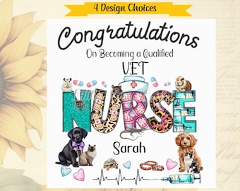 4 Options-VET Nurse Congratulations Card-New Job-Qualification-Registered Veterinary Nurse Exams-Newly QUALIFIED Vet Nurse-Animal Nurse-RVN