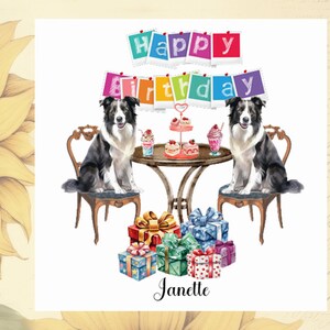 Tarjeta de cumpleaños de Border Collie - PERSONALIZADA - Té de cumpleaños de Border Collie - Cumpleaños para amantes de los perros - Tarjeta de cumpleaños para fiesta de té de perros pastores - Tarjeta de cumpleaños de Collie