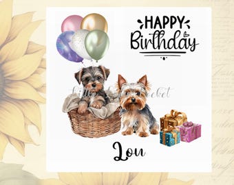 Yorkshire Terrier-PERSONALISED-Birthday Card-YORKSHIRE TERRIER Birthday Card-Terrier Birthday Card-Yorkie Birthday Card-Yorkies with Gifts