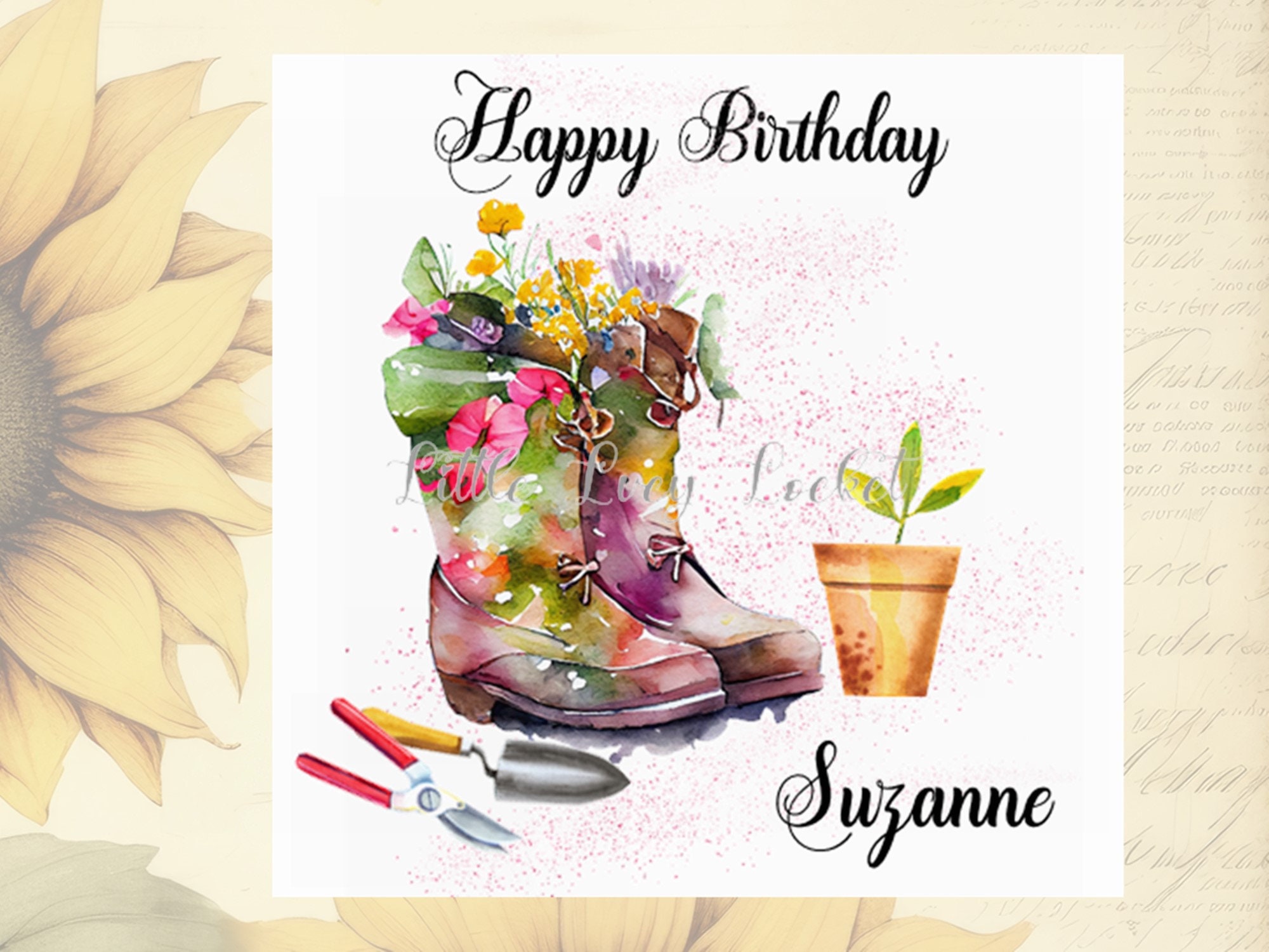 Biglietto Di Compleanno Per Figlia A Tema Giardinaggio - Design Stivali Di Gomma E Fiori - Cartolina Con Busta, Vuota Dentro - Stampata In Inghilterra Su Cartone FSC