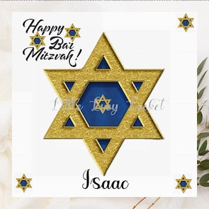 Feier Karte-PERSONALISIERT-Bar Mitzwa Karte-Glückwunsch-Mazel Tov-BAR MITZVAH Karte-jüdische feierliche Karte-Star of David-Viel Glück