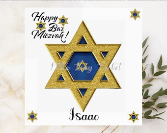 Celebration Card-PERSONALISED-Bar Mitzvah Card-Congratulations-Mazel Tov-BAR MITZVAH Card-Jewish Celebratory Card-Star of David-Good Luck