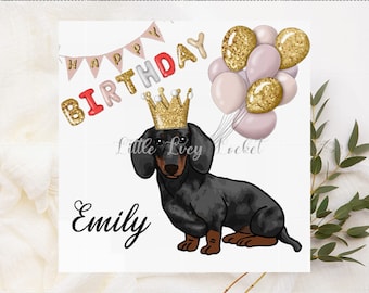 Personalised Dachshund Birthday Card-3 Choices-SAUSAGE Dog-BALLOONS and BANNER-Birthday Card for Her-Female Birthday Card-Dog Birthday Card