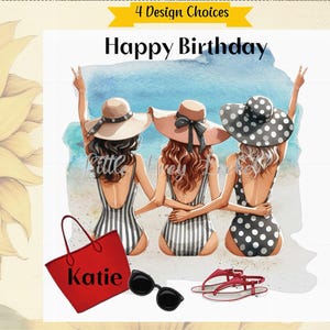 CHICAS DE PLAYA - Tarjeta de cumpleaños personalizada - 4 diseños a elegir - Chicas en la playa - Cumpleaños costero - Cumpleaños femenino - Amigas - Hermana - Hija