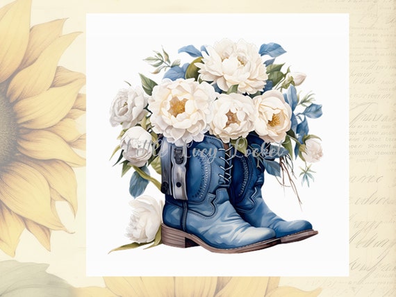 COWBOY Boots BLANK Card blue Boots With Cream Roses line Dancer wild West any Occasion Card thank You retirement note Card notelet letter Etsy Canada