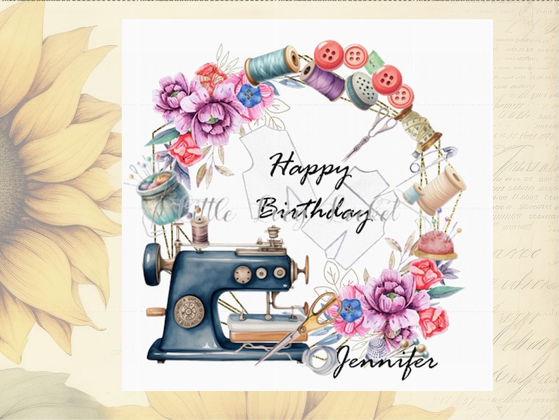Sewing Machine Birthday Card: 4 Design Choices, Personalised, Needlework, Hobby, Embroidary, Floral, Female D