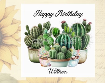 Cactus Birthday Card-PERSONALISED-Arrangement of CACTUS Plants-Cacti Card-PLANT Birthday Card-Floral Birthday Card-House Plant Birthday Card