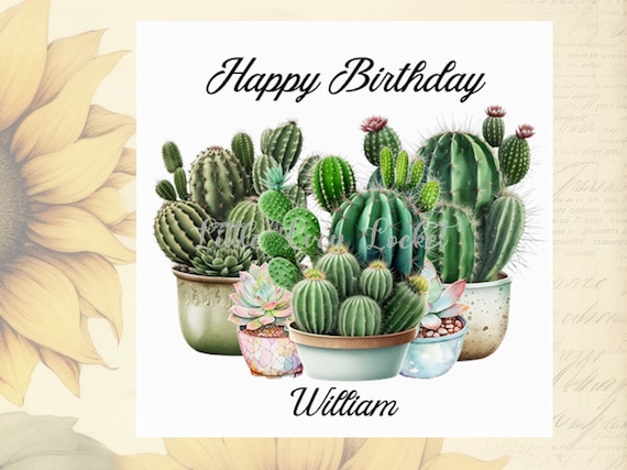 Cactus Birthday Card-PERSONALISED-Arrangement of CACTUS Plants-Cacti  Card-PLANT Birthday Card-Floral Birthday Card-House Plant Birthday Card
