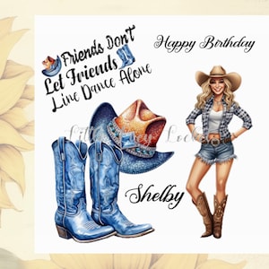 Cowboy Boots & Hut-Cowgirl PERSONALISIERTE Geburtstagskarte-Line Dancing Geburtstagskarte-Cowgirl Stiefel/Hut-Line Dancer Geburtstags-Wheel