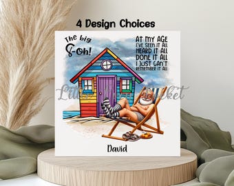 Personalized 80th Birthday Card: Beach Theme, Humorous Card for Him