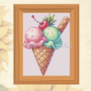 CROSS Stitch Chart-pdf-Ice Cream Cone-Chart Only-in b/w + colour-Pattern Keeper Format-Summer X-Stitch Pattern-Cross Stitch Chart-Cornet
