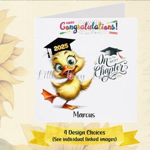 Tarjeta de GRADUACIÓN de Pato - 4 diseños a elegir - PERSONALIZADA - Unisex - ¡Adelante! - ¡Felicitaciones! - Exámenes finales - Graduación de hijo/hija