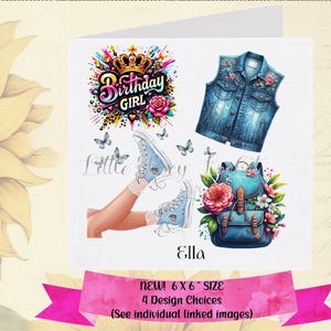 MODE Geburtstagskarte-PERSONALISIERT-Denim Kleidung / Accessoires-Female Geburtstag-Teen Girl-Teenager Geburtstag-Chic Geburtstag Mädchen Karte-Stylish