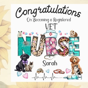 4 alternativ - gratulationskort till veterinärsjuksköterska - nytt jobb - kvalifikation - legitimerad veterinärsjuksköterska - examination för legitimerad veterinärsjuksköterska - nyutexaminerad veterinärsjuksköterska - djursjuksköterska - legitimerad veterinär A