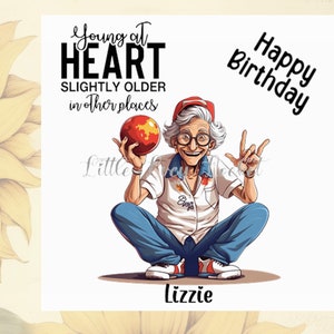 Carte d'anniversaire personnalisée pour elle, pleine d'esprit, humour, jeu de mots, carte d'anniversaire femme drôle, femme plus âgée
