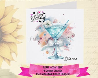 COCKTAIL Birthday Card-PERSONALISED-4 Design Choices-Glam Drink Card-Female Birthday-Daughter Birthday-Wife-Girlfriend-Mocktail-Card for Her