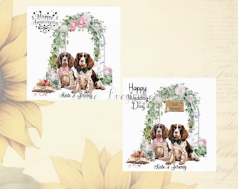 SPRINGER Spaniel-WEDDING or ANNIVERSARY Card- Spaniels under Floral Archway-Dog Lover Wedding Card-Dog Anniversary Card-Spaniel Bride/Groom