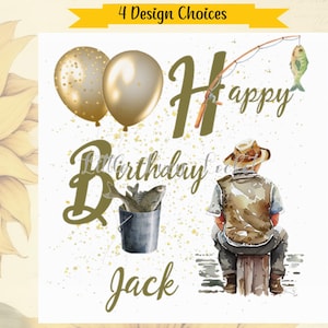4 Design Auswahl-FISHING Geburtstagskarte-PERSONALISIERTE-Fisherman Geburtstagskarte-Angling Geburtstag für Ihn-Male Geburtstagskarte-Angling