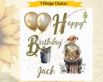 4 Design Choices-FISHING Birthday Card-PERSONALISED-Fisherman Birthday Card-Fisherman-ANGLING Birthday for Him-Male Birthday Card-Fishing