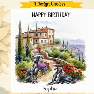 Carte d'anniversaire Lévrier italien - PERSONNALISÉ-4 Design au choix-Lévriers avec scènes italiennes-Carte d'anniversaire Rome-Toscane-Amoureux des chiens-Carte Italie