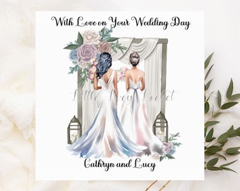 Mrs & Mrs HOCHZEITSKarte-PERSONALISIERT-Braut und Braut-Gay Hochzeit-Hochzeitskarte Named-Mrs und Mrs Card-Two Brides-Congratulations-Hers and Hers