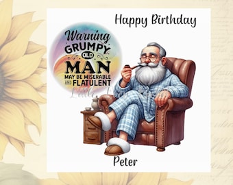 Personalized Grumpy Old Man Birthday Card: Funny Humorous Card for Him
