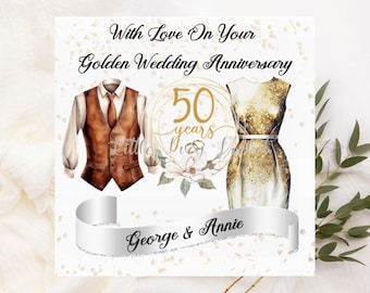 Personalized Golden 50th Wedding Anniversary Card