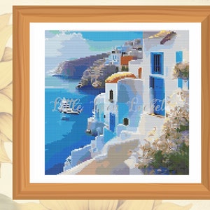 CROSS Stitch Chart-Pdf-GREEK Village-Chart ONLY-Cross Stitch Pattern-Greece-Coastal Greek Village Scene-Greece X Stitch-Holiday X Stitch