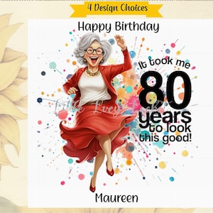 80er Geburtstagskarte-PERSONALISIERT-Weibliche 80er-4 Design-Auswahl-Lustige Alters-Karte-Wortspiel-Witty-Octogenrian-80 Jahre-Groovy-Großmutter-Nan-Grandma-Mum