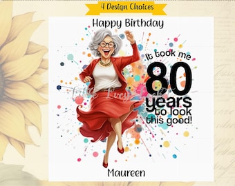 80th Birthday Card-PERSONALISED-Female 80th-4 Design Choices-Funny Age Card-Pun-Witty-Octogenarian-80 Years-Groovy Granny-Nan-Grandma-Mum