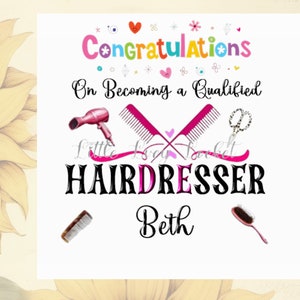 PELUQUERO-Tarjeta de felicitaciones-Estilista calificado-Capacitado-Salón-Belleza-PERSONALIZADO-Barbero-Formación-Secador de pelo-Corte de pelo-Cabello bien hecho