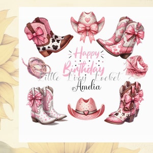 Bottes de cowboy roses et chapeaux-personnalisé carte-ligne de danse-arrangement du Far West bottes-chapeaux-écharpe-lasso-grange danse-Hoedown-carte pour elle