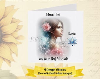 Personalisierte Fledermaus Mitzwa Karte: Modernes Aquarell Mädchen Design