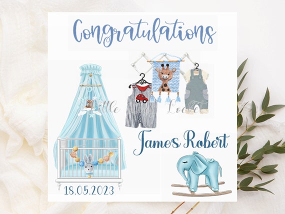 Baby Boy Card-PERSONALISED-Baby CONGRATULATIONS Card-Baby Boy-Newborn Baby  Boy-Birth Congratulations Card-Baby Card-Newborn Baby Boy Card