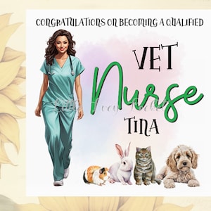 Tarjeta de felicitación para enfermero/a veterinario/a - Nuevo trabajo - Aprobó su calificación - Exámenes de ENFERMERÍA veterinaria - ¡Buena suerte! - Recién CALIFICADO/a - Tarjeta de enfermería veterinaria