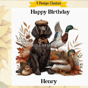 Tarjeta de cumpleaños de perro de caza - 4 diseños a elegir - PERSONALIZADA - Cocker Spaniel o Springer Spaniel con patos - Tarjeta de caza - Tarjeta de perro de caza - Cumpleaños de perro de trabajo