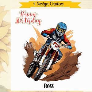 4 Designauswahl-MOTOCROSS Geburtstagskarte-PERSONALISIERT-Motorsport-Dirt Bike-Teen Boy Birthday-Sohn-Enkel-Track Bike-Motorrad-Sportfahrrad