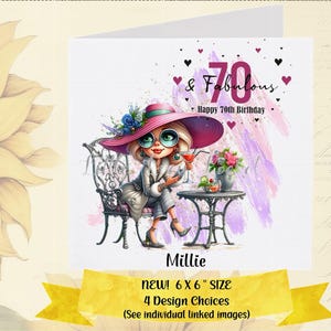 70e anniversaire carte-personnalisée-4 choix de conception-septuagénaire-soixante-dix-soixante-dix-septième anniversaire carte-Glam aînée dame anniversaire-étape importante