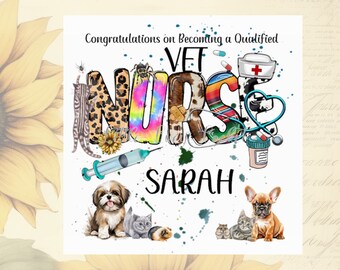 VET Nurse Congratulations Card-4 Options-New Job-Qualification-Registered Veterinary Nurse Exams-Newly QUALIFIED Vet Nurse-Animal Nurse-RVN