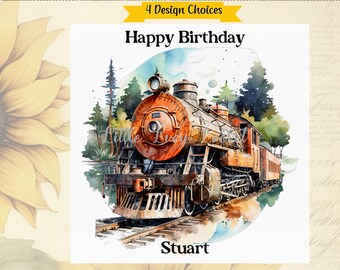 Red Steam TRAIN-4 Design Choices-Birthday Card-PERSONALISED-Locomotive-Country Scene-Steam Engine Birthday Male Birthday-Card for Him-Rail