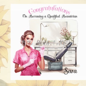 Tarjeta de felicitaciones de esteticista - Nuevo trabajo - Aprobó - Calificación - Exámenes de esteticista - Buena suerte - Tarjeta de esteticista recién CALIFICADA - Esteticista