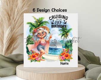 Fun 80th Birthday Card: 6 Design Choices,  Personalised, Cruise Theme, Milestone, Age, Eighty, Grandma, Mum