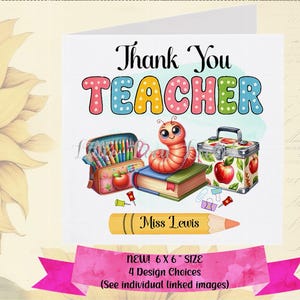 Tarjeta de agradecimiento para el profesor - PERSONALIZADA - Útiles escolares - Globo terráqueo - Libros - Pizarra - Estuche - Tarjeta de agradecimiento floral - Fin de curso - Gracias al profesor